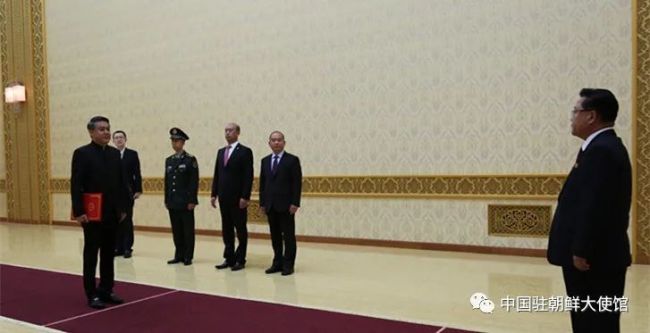 中(zhong)國駐朝鮮大使(shǐ)王亞軍向崔龍(lóng)海委員長遞交(jiao)國書